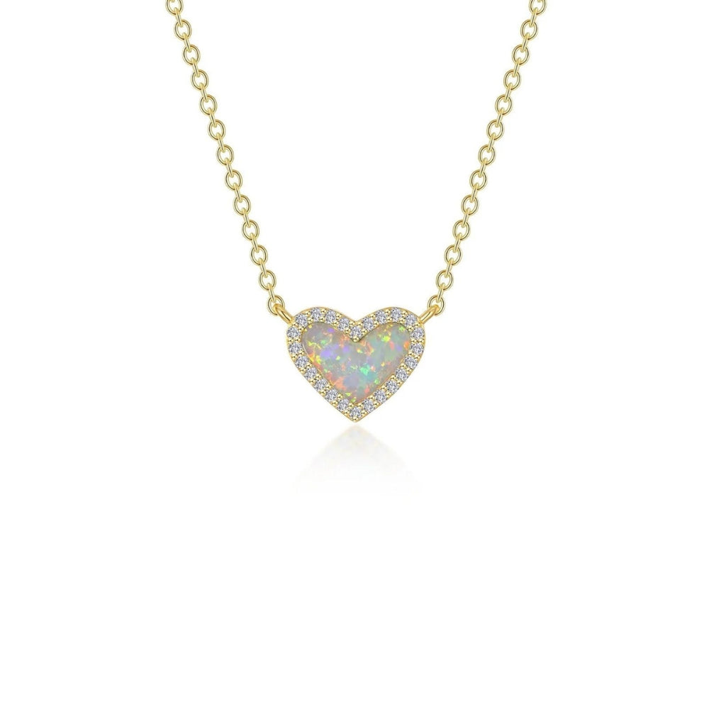 SS/GP 2.20cttw Simulated Opal & Simulated Diamond Heart Necklace 18"