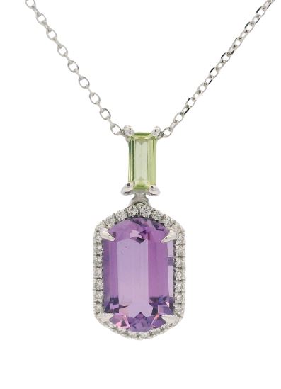 14K White Gold Amethyst & Peridot & Diamond Pendant by Bellarri
