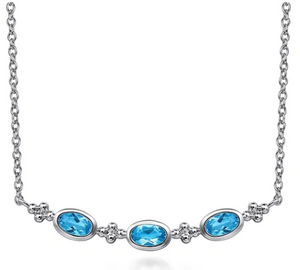 Sterling Silver Bujukan 0.72cttw Swiss Blue Topaz Bar Necklace by Gabriel