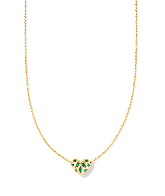 Holland Heart Gold Plated Green Crystal Short Pendant Necklace by Kendra Scott