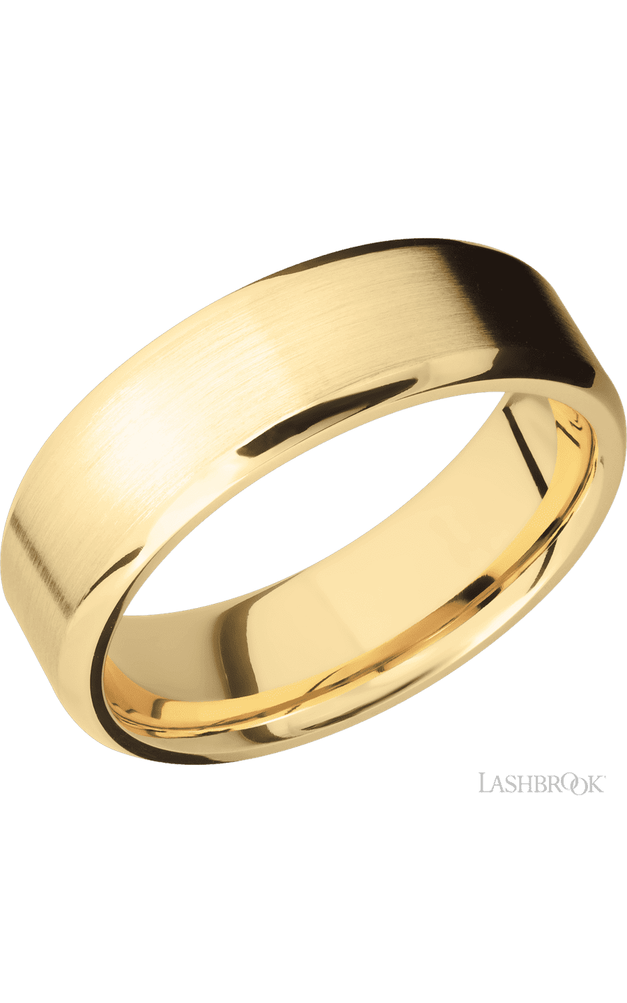 7 mm wide Beveled 10K Yellow Gold band.