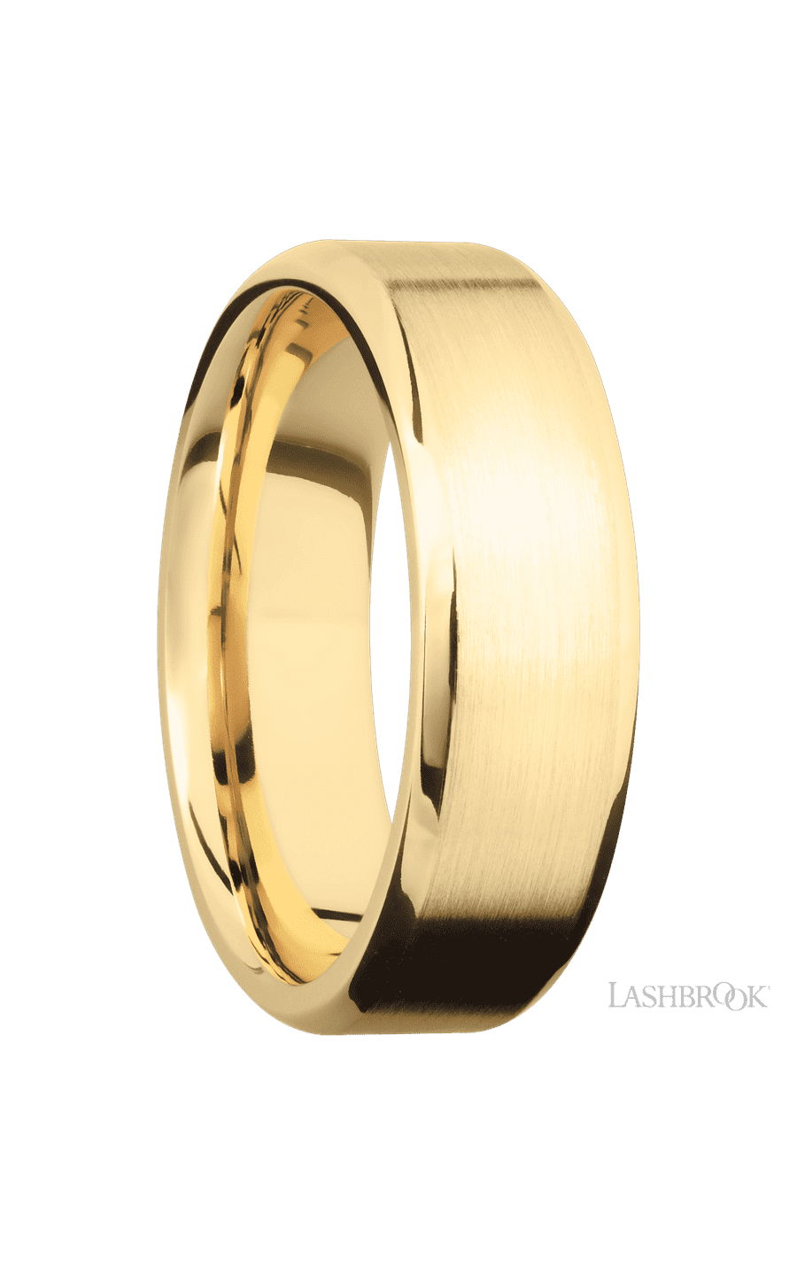 7 mm wide Beveled 10K Yellow Gold band.
