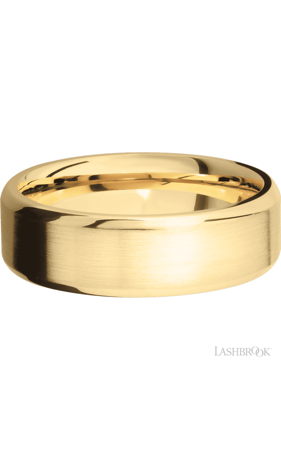 7 mm wide Beveled 10K Yellow Gold band.