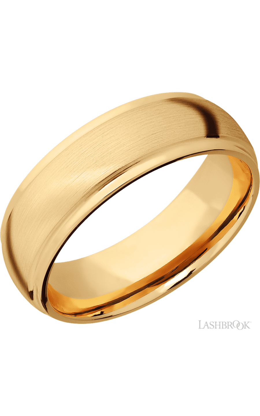 7 mm wide Domed Stepped Down Edges 10K Yellow Gold band.