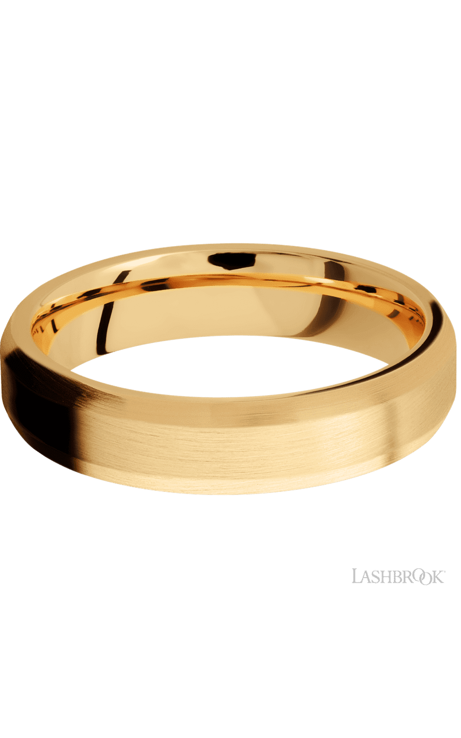5 mm wide Beveled 14K Yellow Gold band.