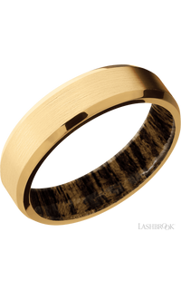 6 mm wide Beveled 18K Yellow Gold band featuring a Bocote sleeve.