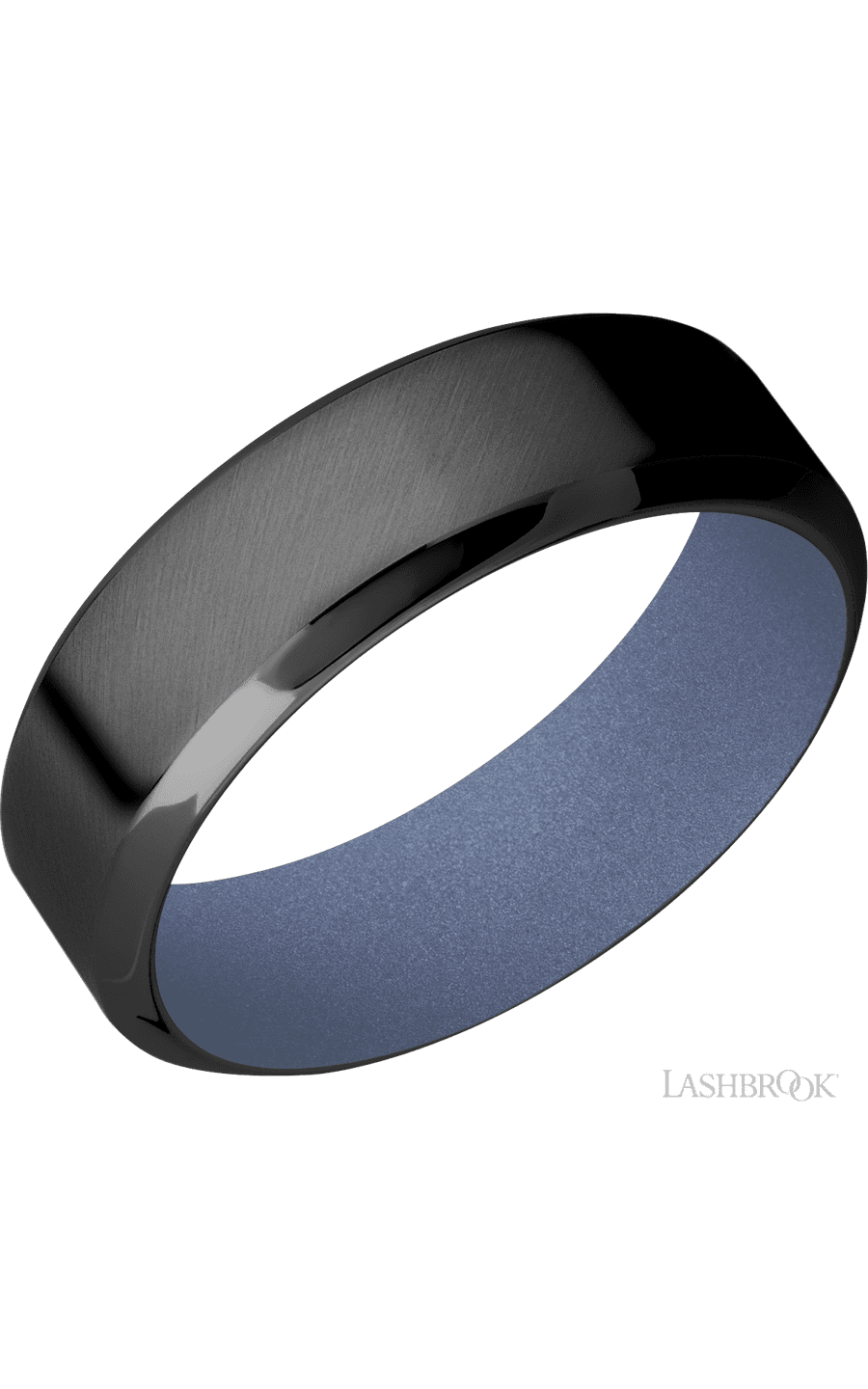 7 mm wide High Bevel Zirconium band featuring a Crushed Orchid sleeve.