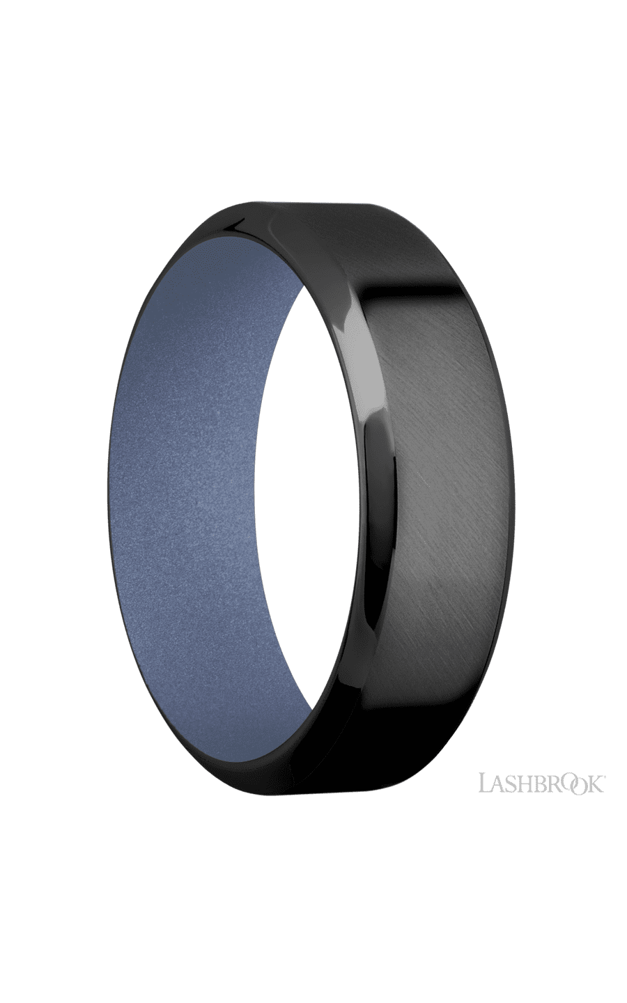 7 mm wide High Bevel Zirconium band featuring a Crushed Orchid sleeve.