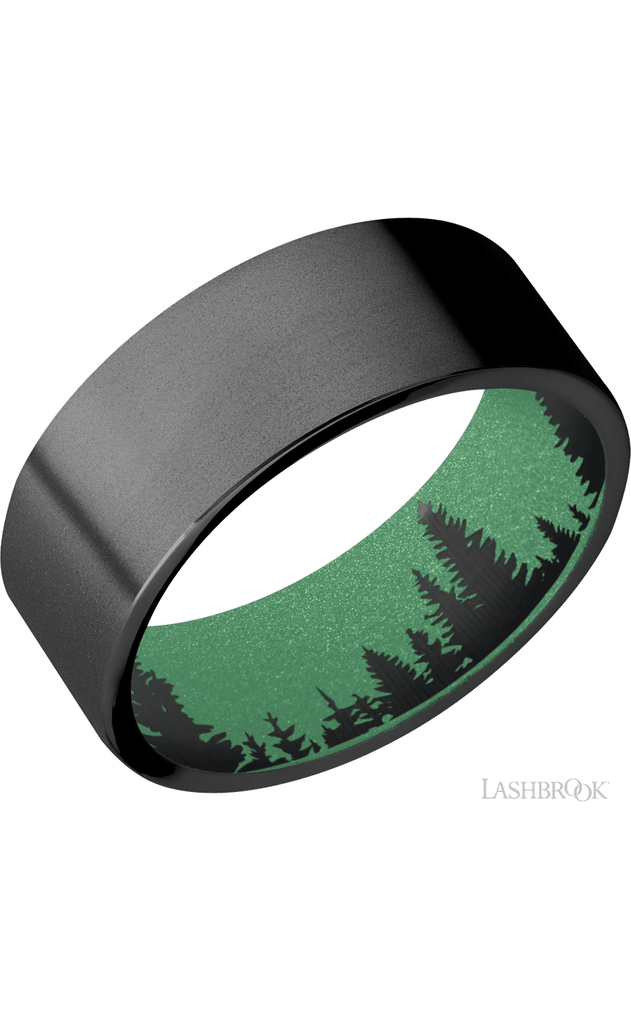 8 mm wide Flat Zirconium band featuring a Squatch sleeve.