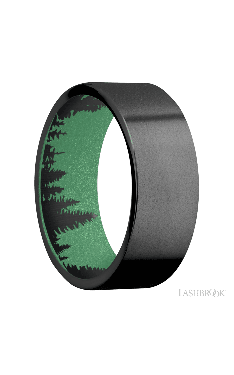 8 mm wide Flat Zirconium band featuring a Squatch sleeve.