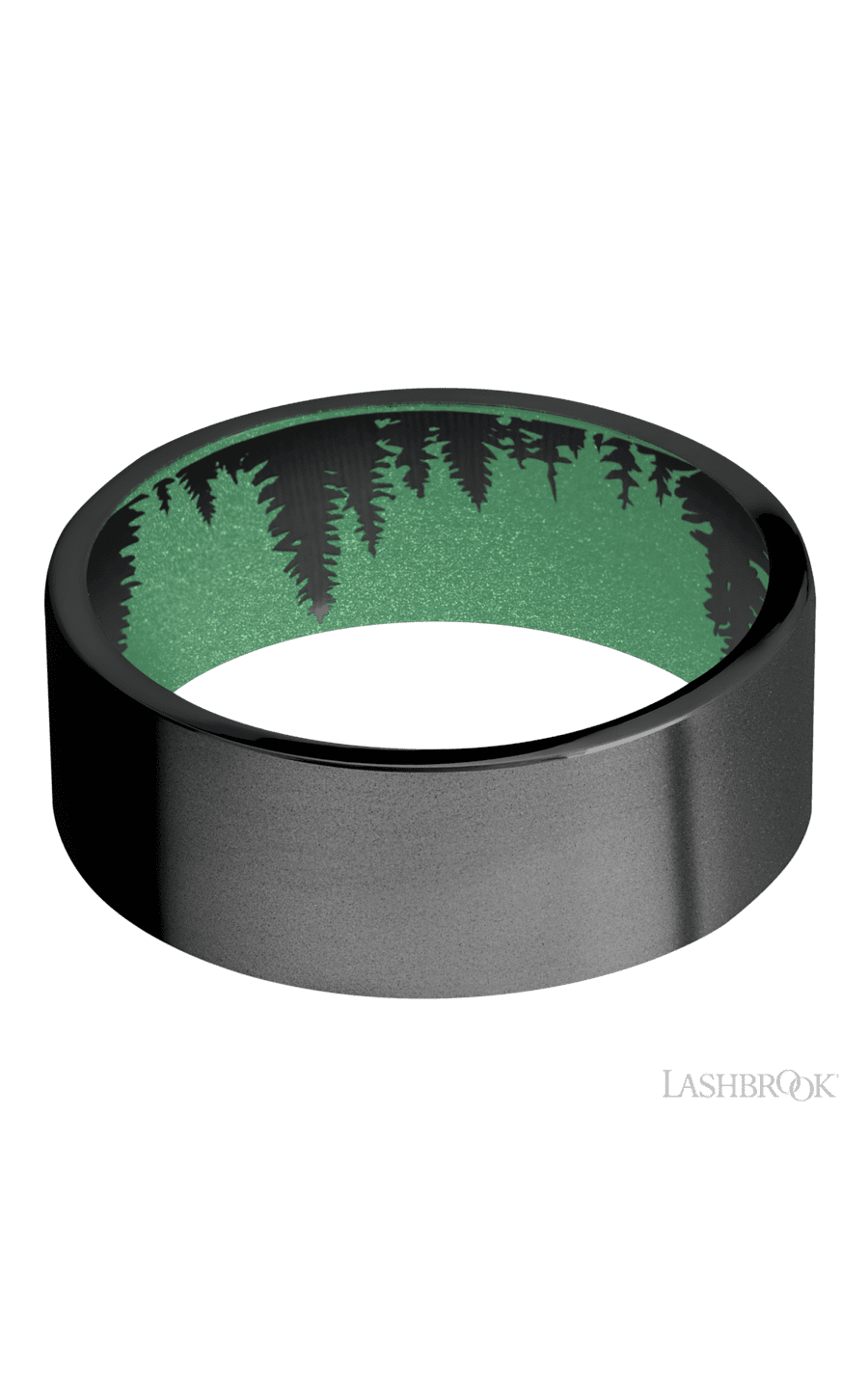 8 mm wide Flat Zirconium band featuring a Squatch sleeve.