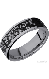 7 mm wide/Flat/Tantalum band with a laser carved Western Scroll pattern.