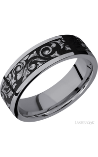 7 mm wide/Flat/Tantalum band with a laser carved Western Scroll pattern.