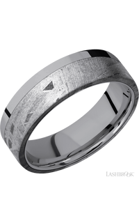 7 mm wide/Flat/Tantalum band with one 5 mm Off Center Edge inlay of Meteorite.