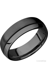 7 mm wide/Domed/Zirconium band with one 0.5 mm Off Center inlay of Black.