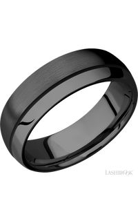 7 mm wide/Domed/Zirconium band with one 0.5 mm Off Center inlay of Black.
