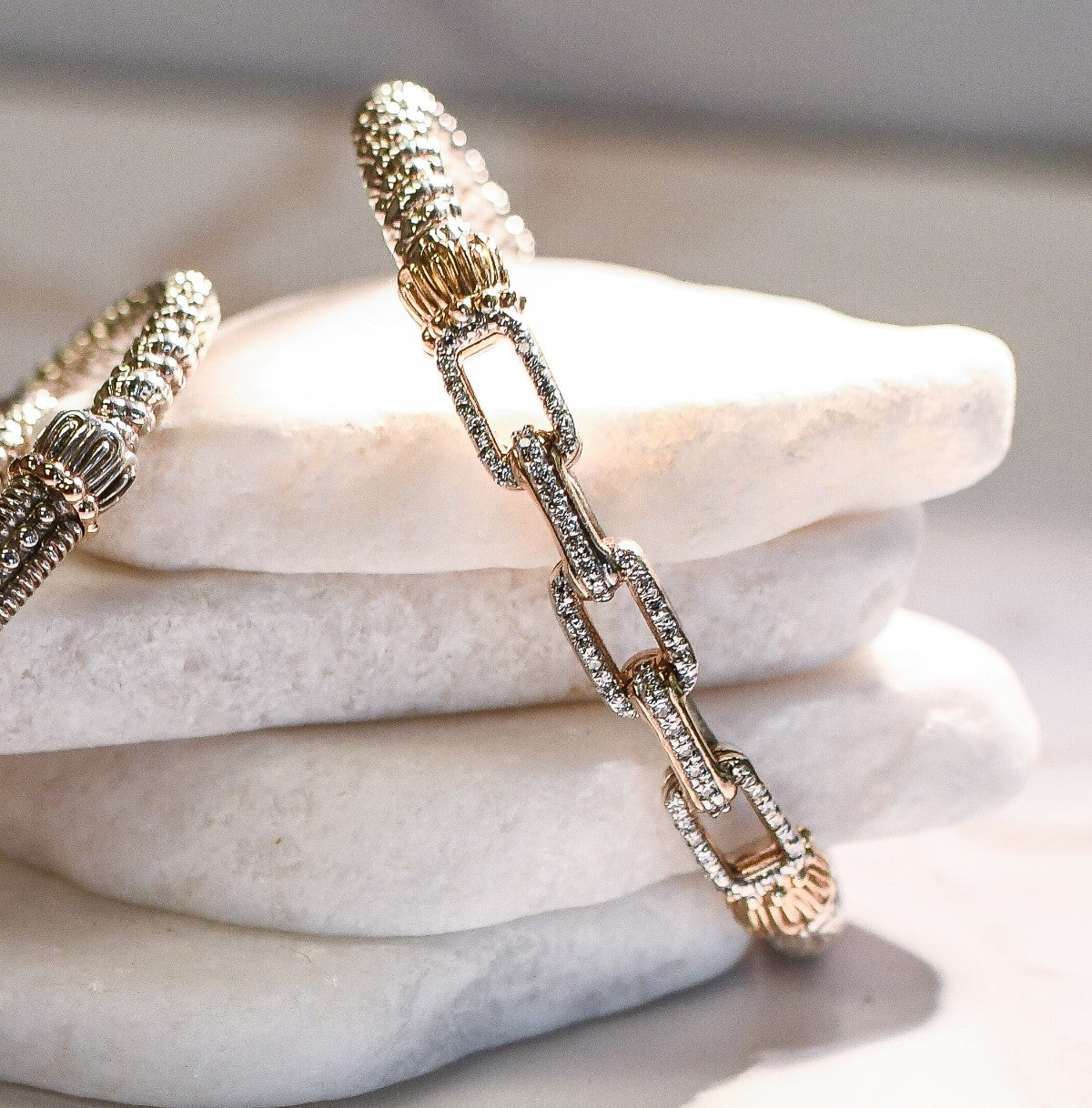 14K Yellow Gold & Sterling Silver Diamond Bracelet 4mm by Vahan