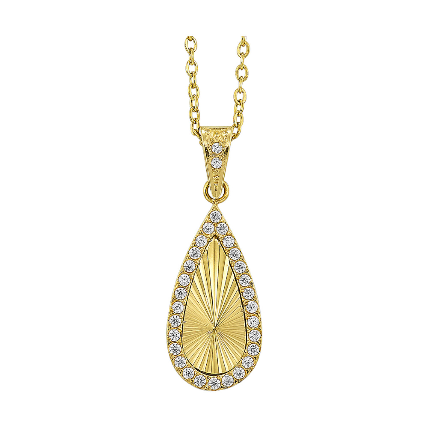 Steel Yellow Gold Plated Tear Drop with CZ