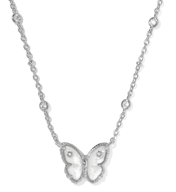 Cailey Butterfly Silver Ivory MOP Short Pendant Necklace by Kendra Scott