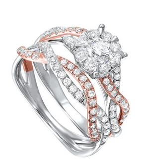 14K Rose & White Gold 1.00cttw SI H-I Diamond Wedding Set with 2.11ct LAB GROWN VVS1 H RBC Center