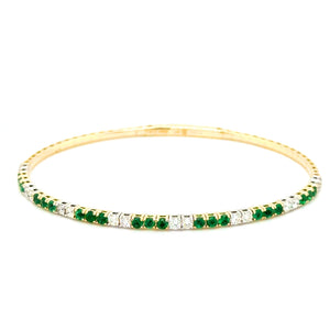 14K Yellow & White Gold 1.00cttw Emerald & 0.64cttw Diamond Bangle Bracelet