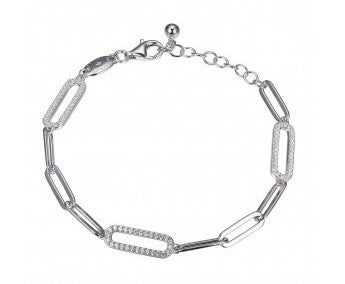 Sterling Silver Bracelet made with Paperclip Chain (5mm) and 3 CZ Link with Ext by Charles Garnier