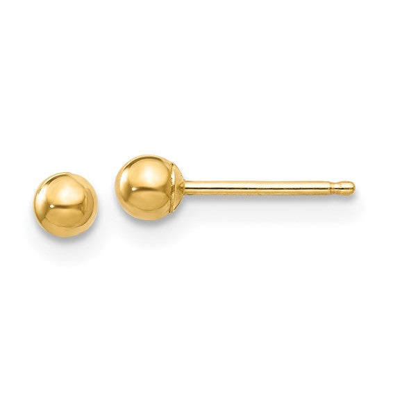 14K Yellow Gold, 3mm Ball Earrings