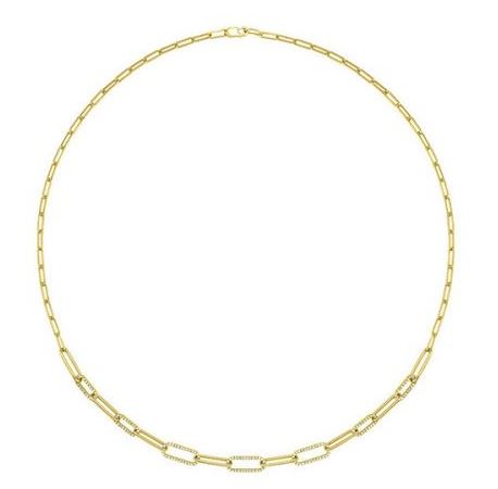 14K Yellow Gold 0.50cttw Diamond Paper Clip Necklace