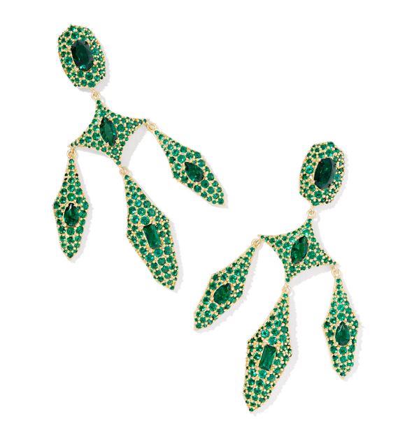 Bella Gold Plated Dark Green Crystal Statement Earrings by Kendra Scott