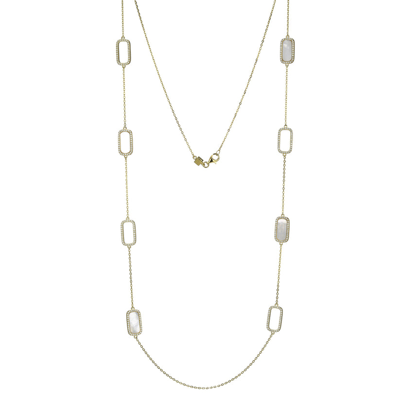 Yellow Gold Plated Sterling Silver Necklace with Mother of Pearl Accsents