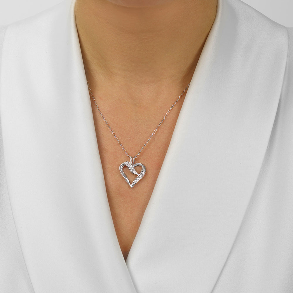 Sterling Silver and Diamond Heart Pendant