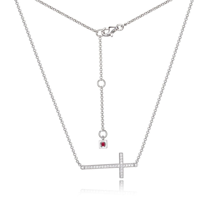 Sterling Silver Rhodium Plated CZ Cross Necklace by Elle