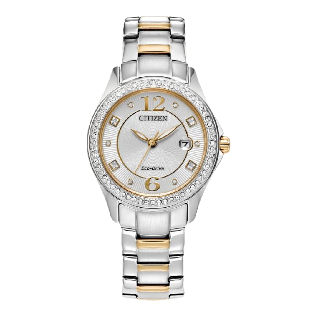 Ladies Eco Drive Crystal Two-Tone Stainless Steel Bracelet Watch by Citizen