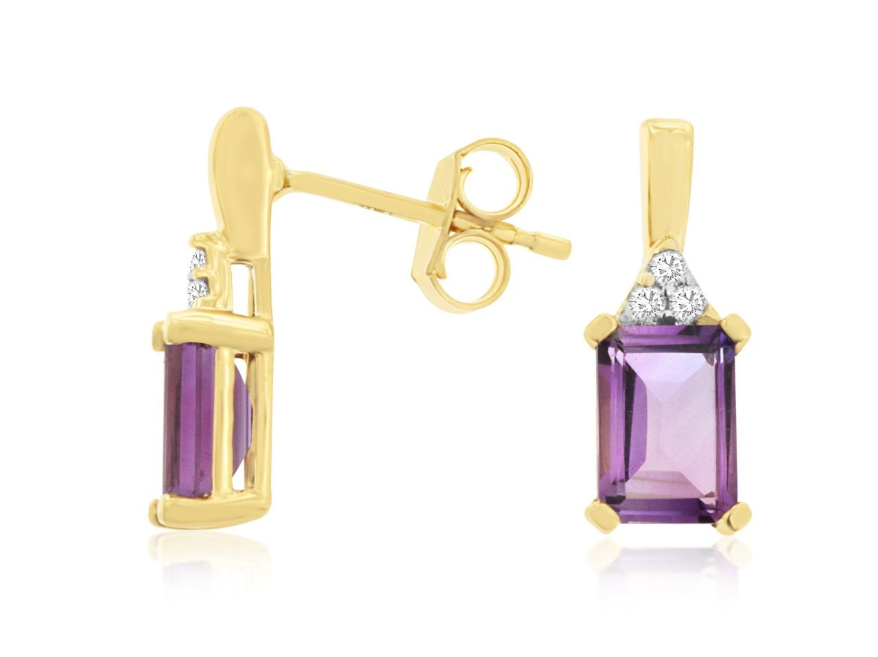 14K Yellow Gold Amethyst & Diamond Earrings by RJM