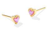 Mini Ari Heart Gold Plated Bubblegum Pink Kyocera Opal Heart Stud Earrings by Kendra Scott