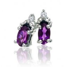 10K White Gold, Oval Amethyst & Diamond Earrings