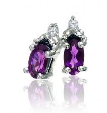 10K White Gold Oval Amethyst & 0.02cttw Diamond Earrings