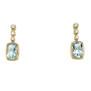 14K Yellow Gold 0.95cttw Aquamarine & 0.10cttw Diamond Earrings