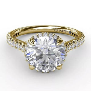 Contemporary Round Diamond Halo Engagement Semi-Mount Ring With Geometric Details