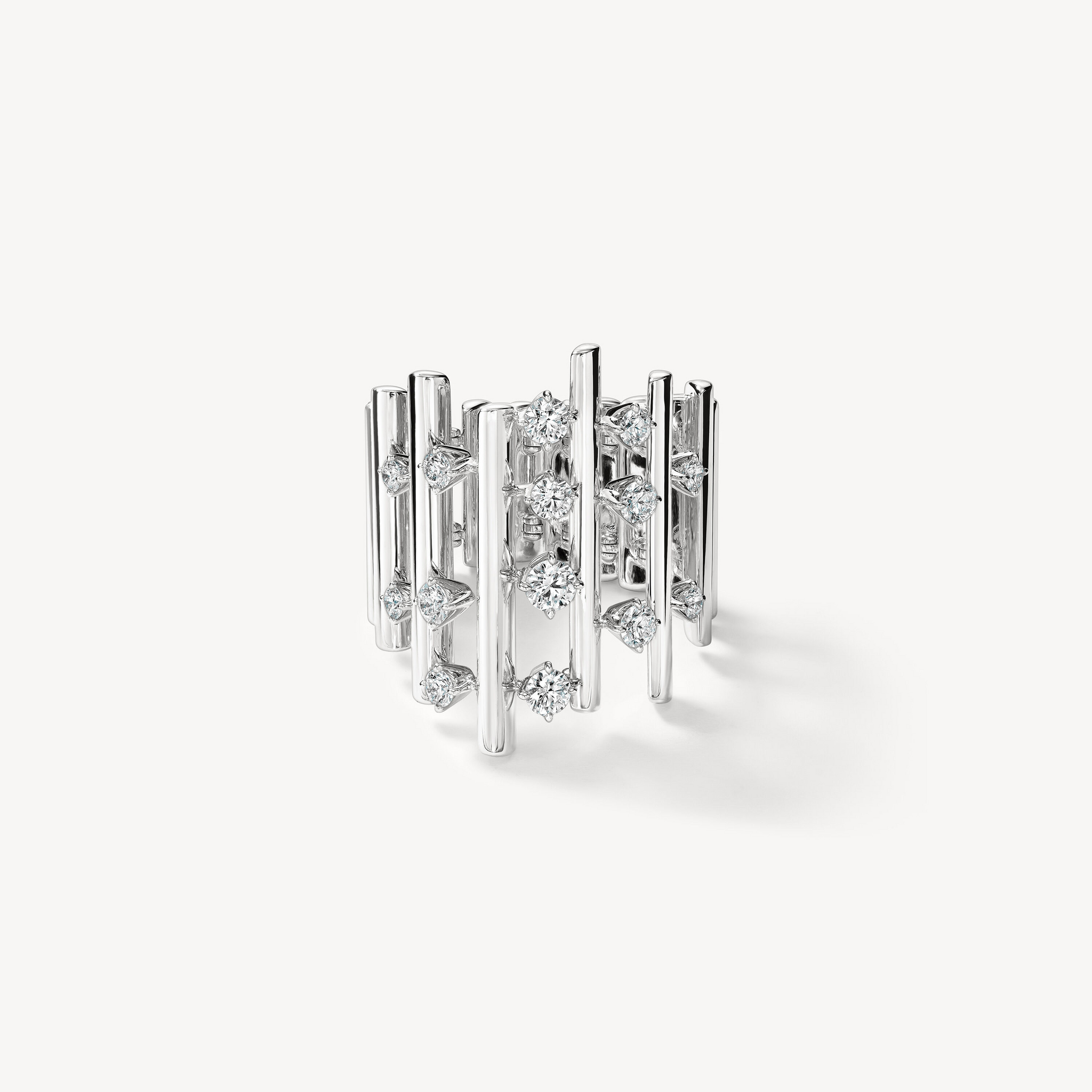 18K White Gold Barre Multi-Row Diamond Ring by Hearts on Fire