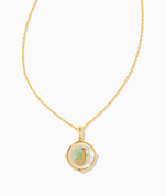 Letter J Gold Plated Disc Pendant in Iridescent Abalone by Kendra Scott