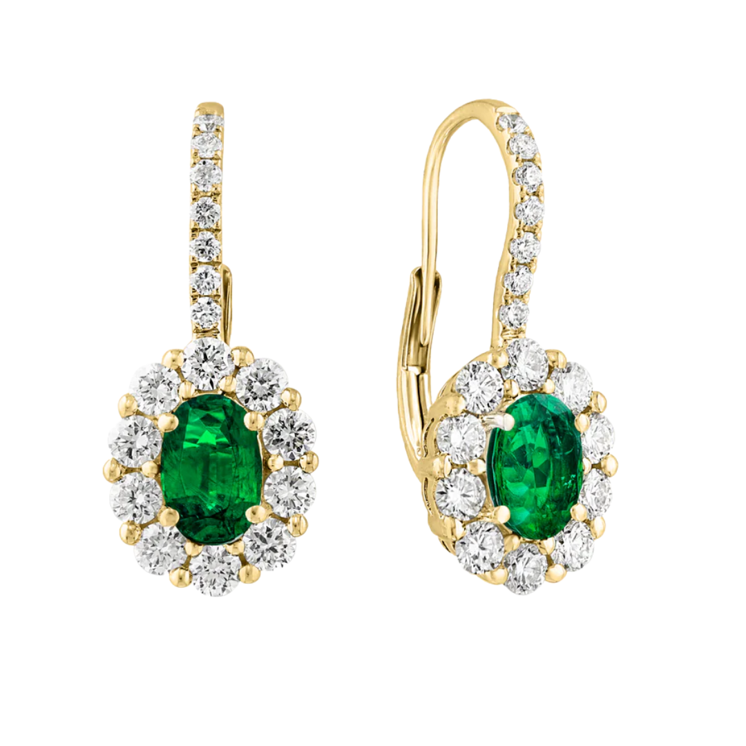 18K Yellow Gold 1.26cttw Emerald & 1.16cttw SI G-H Diamond Earrings by Jewels By Jacob