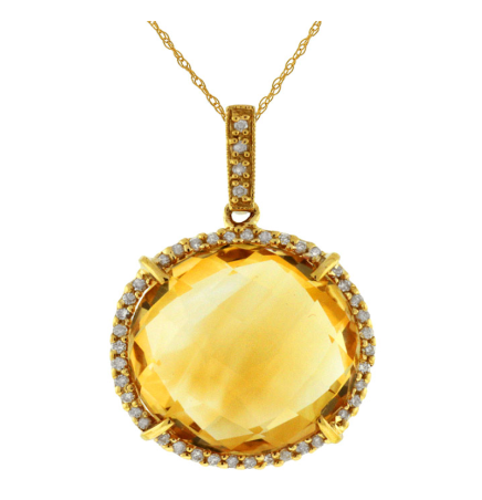 14K Yellow Gold 9.50ct Citrine & 0.15cttw Diamond Pendant by RJM