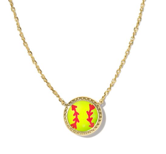 Softball Gold Plated Chartreuse Magnesite Short Pendant Necklace by Kendra Scott