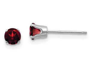 14K White Gold 4mm Garnet Stud Earrings (January)