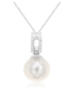 14K White Gold Pearl & 0.05cttw Diamond Pendant Necklace by RJM