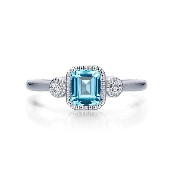 SS/PT 0.98cttw Simulated Diamond & Simulated Aquamarine Ring