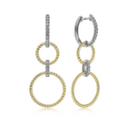 14K White-Yellow Gold Twisted Rope & 0.32cttw SI2 G-H Diamond Open Circle Huggie Earrings