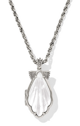 Alexa Locket Vintage Silver Ivory Mother of Pearl Short Pendant Necklace