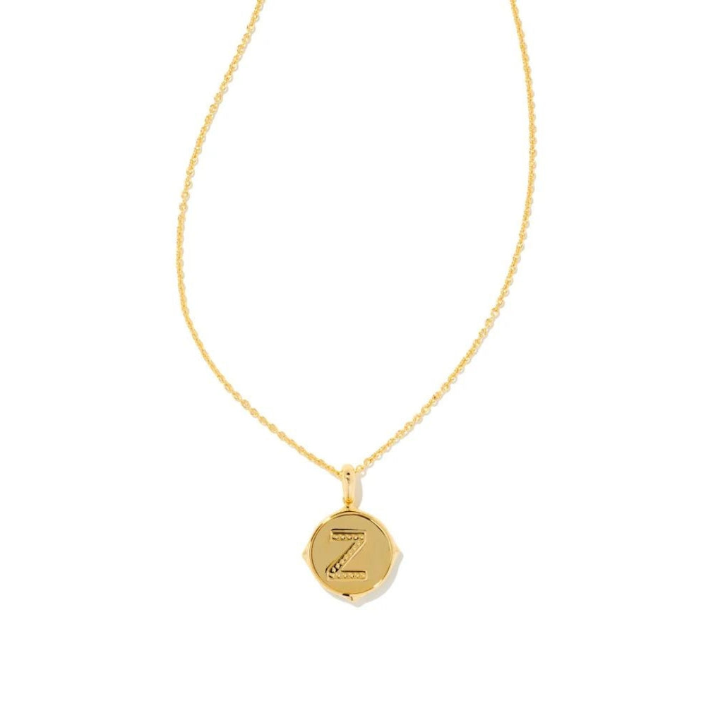 Letter Z Gold Plated Disc Reversible Necklace in Iridescent Abalone by Kendra Scott